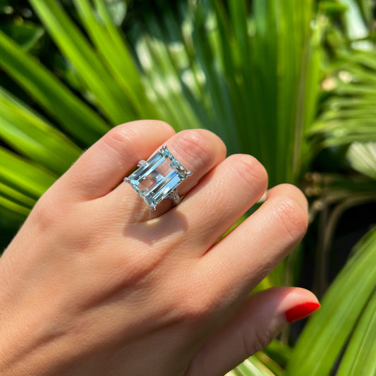 Aquamarine and Diamond Cocktail Ring