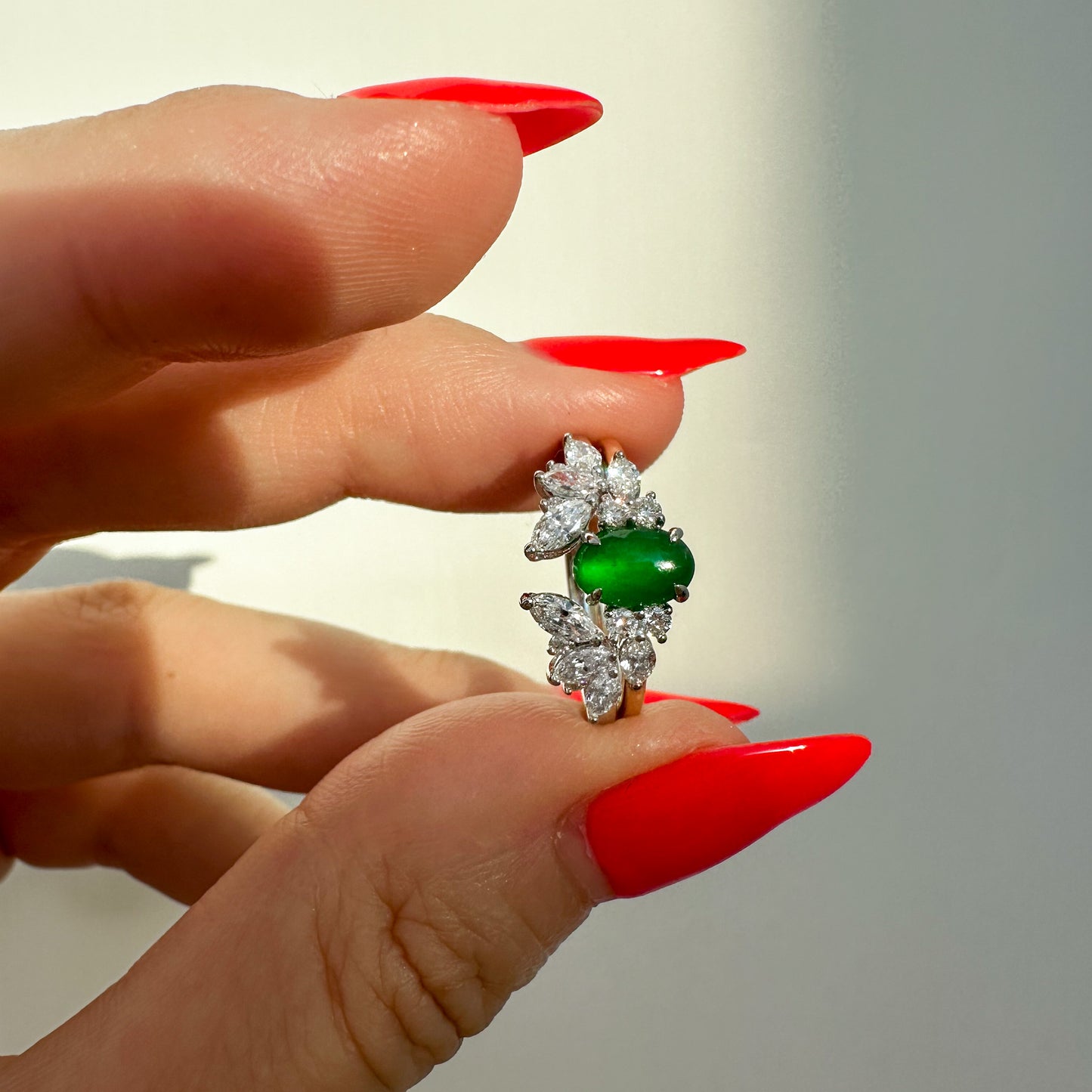 Jadeite Type A Jade and diamond bespoke engagement ring by Valentina Fine Jewellery Hong Kong. Global free shipping including USA China and Australia. 翡翠. Fei Cui Green Jade ring