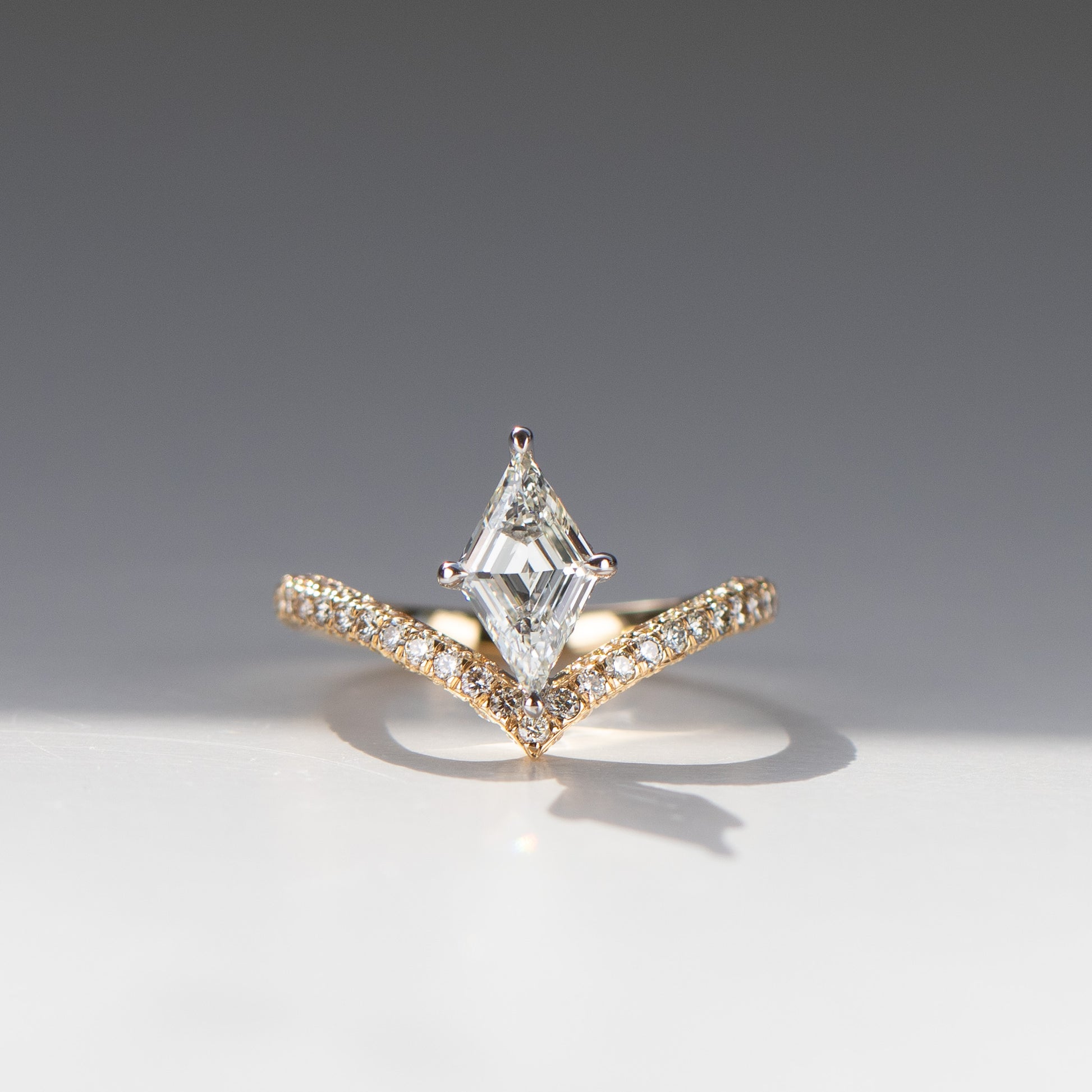 1 carat lozenge diamond engagement ring in 18k gold and platinum by Valentina Fine Jewellery Hong Kong. Global free shipping including USA, UK, Singapore and Australia 