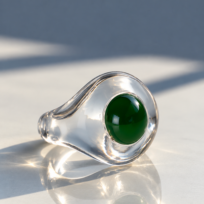 YU YI 如意: Type A Fei Cui & Hand-Carved Lucite Ring