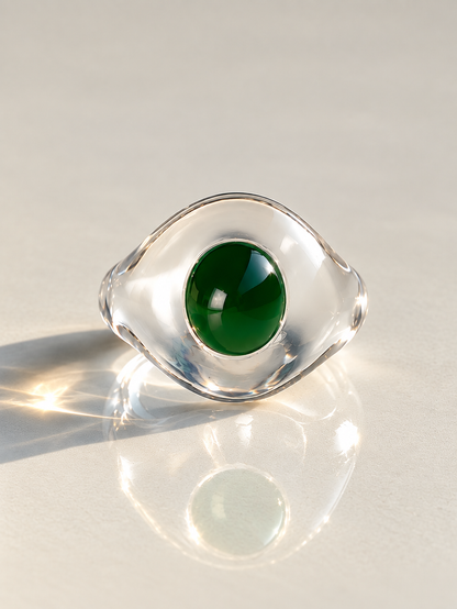 YU YI 如意: Type A Fei Cui & Hand-Carved Lucite Ring