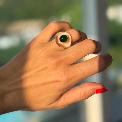 YU YI 如意: Type A Fei Cui & Hand-Carved Lucite Ring