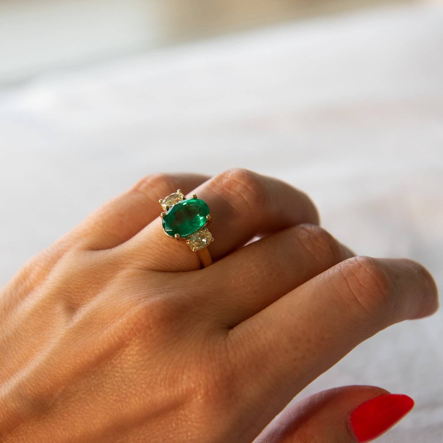 Oval Colombian emerald and Fancy Yellow Diamond ring in 18k Yellow Gold by Valentina Fine Jewellery Hong Kong. Free global shipping to USA, UK Australia, New Zealand, Singapore