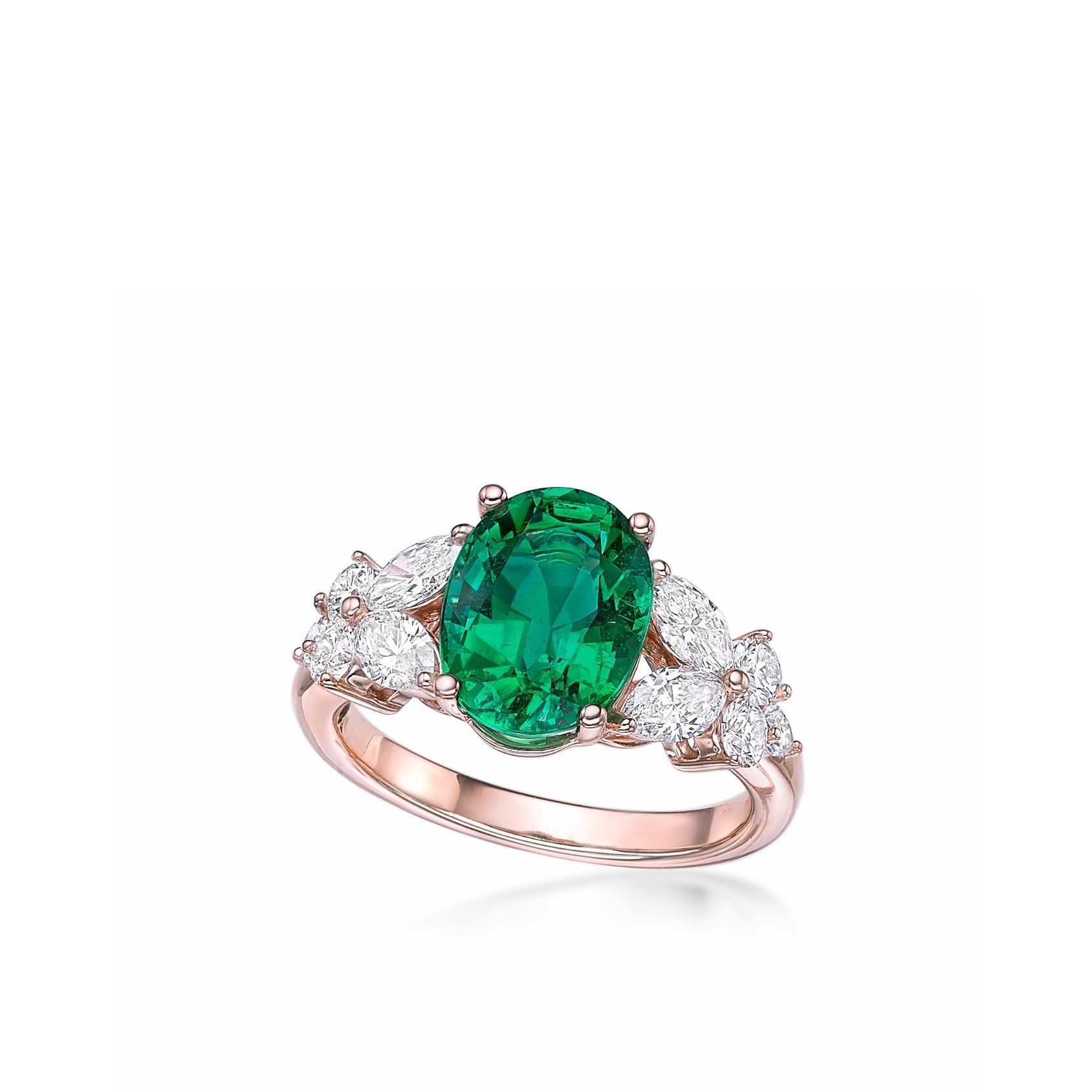 Natural oval emerald and diamond unique engagement ring made in Hong Kong by Valentina Fine Jewellery. Global free shipping including USA, Singapore, Australia and China