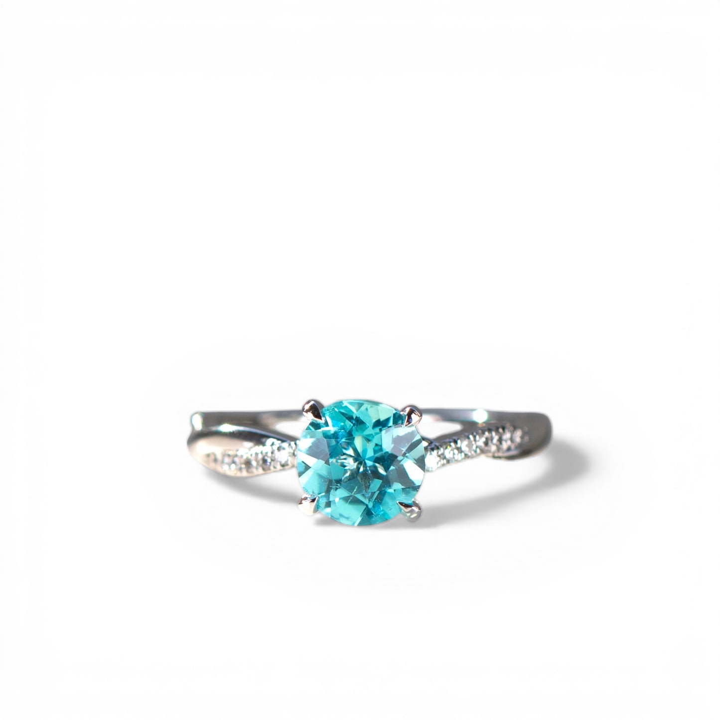 Natural paraiba tourmaline bespoke engagement ring in gold or platinum by Valentina Fine Jewellery Hong Kong. Global free shipping to USA Australia Singapore China and UAE.