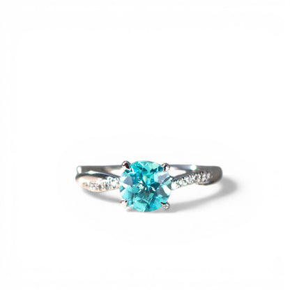 Natural paraiba tourmaline bespoke engagement ring in gold or platinum by Valentina Fine Jewellery Hong Kong. Global free shipping to USA Australia Singapore China and UAE.
