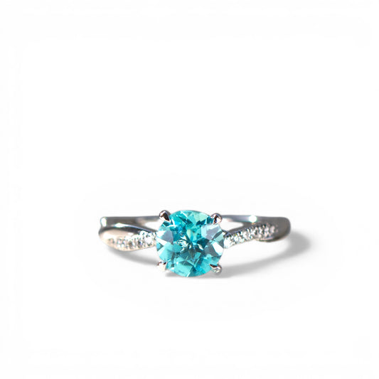 Natural paraiba tourmaline bespoke engagement ring in gold or platinum by Valentina Fine Jewellery Hong Kong. Global free shipping to USA Australia Singapore China and UAE.