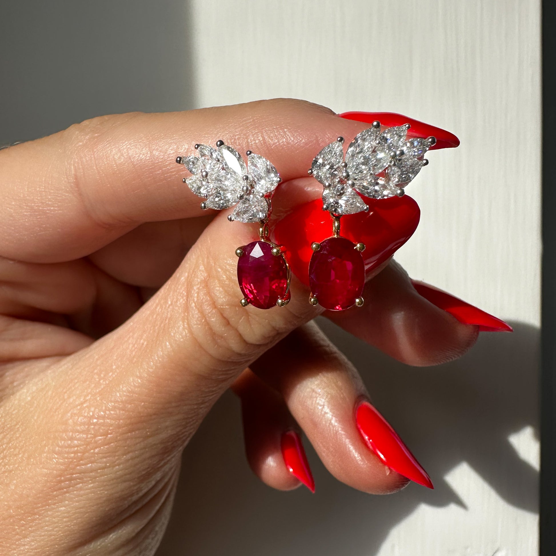 Burma "Pigeon Blood" Ruby and Diamond Detachable Wing Earrings by Valentina Fine Jewellery Hong Kong. Global free shipping including Australia, Singapore, USA and China 