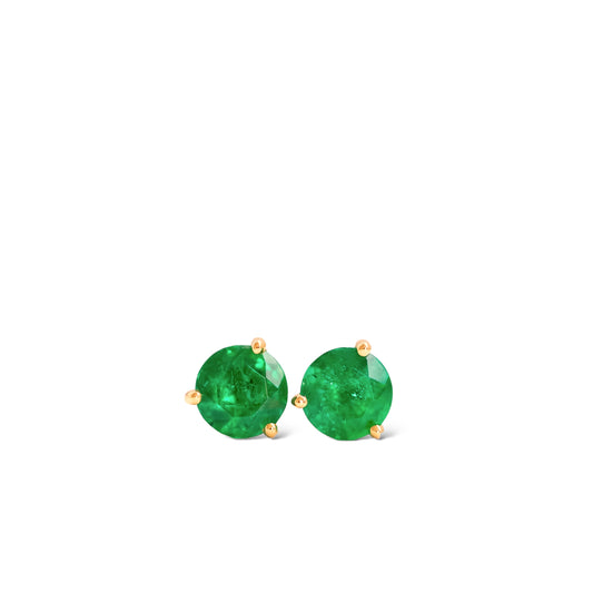 Round Emerald Studs in 18k Yellow Gold by Valentina Fine Jewellery Hong Kong. Global free shipping including UK and USA