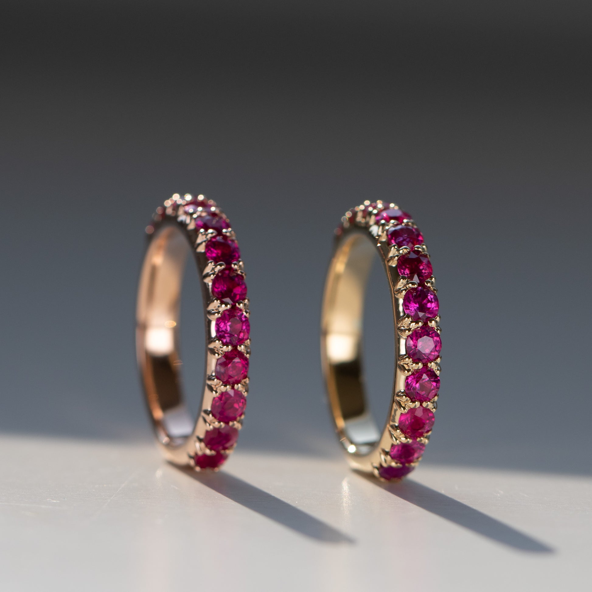 No Heat Burma Ruby eternity band in 18k yellow and rose gold by Valentina Fine Jewellery Hong Kong. Global free shipping including USA, Australia, Dubai, UK and Singapore.