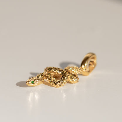 Snake charm pendant in 18k yellow gold by Valentina Fine Jewellery Hong Kong. Free global delivery including USA, UK, Singapore & Australia. 