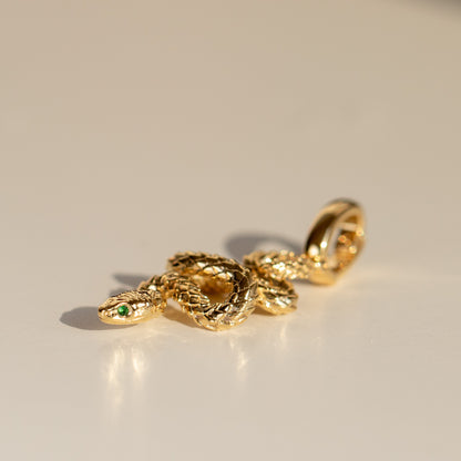 Snake charm pendant in 18k yellow gold by Valentina Fine Jewellery Hong Kong. Free global delivery including USA, UK, Singapore & Australia. 