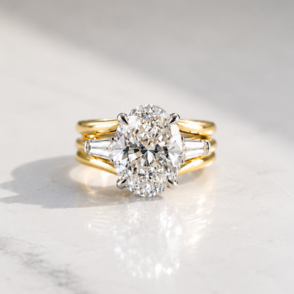 The Muse by Valentina Fine Jewellery Hong Kong, a 3 row bands engagement ring with tapered baguettes. Global shipping to USA Canada China Europe UK and Australia