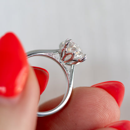 Tulip diamond engagement ring with floral diamond setting by Valentina Fine Jewellery Hong Kong. Global free shipping including USA UK Dubai Singapore Taiwan and Australia. 