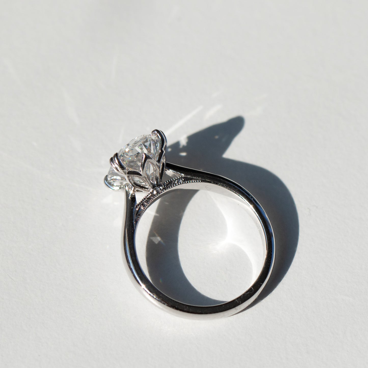 Tulip diamond engagement ring with floral diamond setting by Valentina Fine Jewellery Hong Kong. Global free shipping including USA UK Dubai Singapore Taiwan and Australia. 