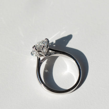 Tulip diamond engagement ring with floral diamond setting by Valentina Fine Jewellery Hong Kong. Global free shipping including USA UK Dubai Singapore Taiwan and Australia. 