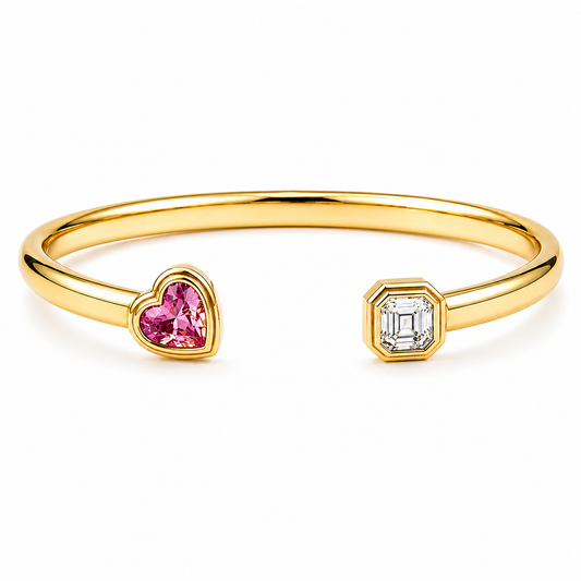 Pink sapphire and diamond toi et moi torque bracelet by Valentina Fine Jewellery Hong Kong. Free shipping to Australia, Singapore and USA