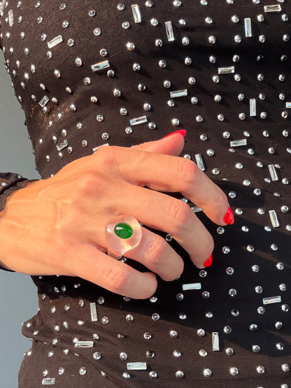 YU YI 如意: Type A Fei Cui & Hand-Carved Lucite Ring