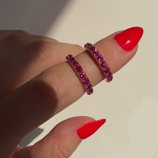 No Heat Burma Ruby eternity ring in 18k yellow and rose gold by Valentina Fine Jewellery Hong Kong. Global free shipping including USA, Australia, Dubai, UK and Singapore.