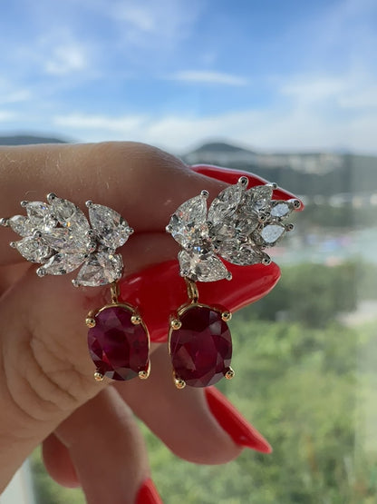 Burma "Pigeon Blood" Oval Ruby and Diamond Detachable Wing Earrings