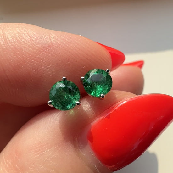 Round Emerald Studs in Platinum by Valentina Fine Jewellery Hong Kong. Complimentary worldwide delivery including USA