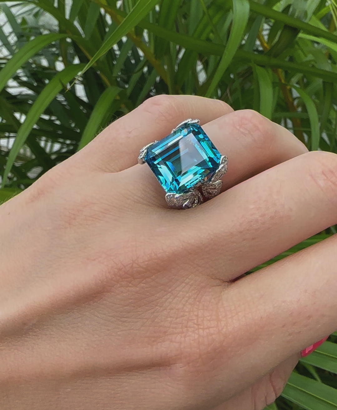 15 carat electric blue topaz and diamond butterfly ring in 18k gold and platinum by Valentina Fine Jewellery Hong Kong. Global free shipping including USA, UK, Dubai, Qatar and Australia.