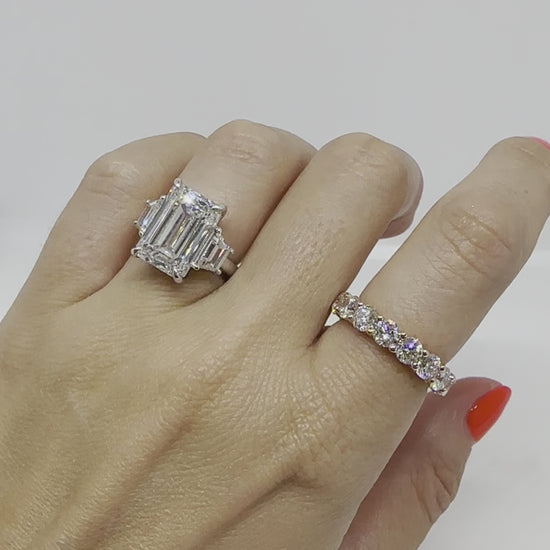 10.09ct total weight Emerald cut diamond engagement ring in platinum Hong Kong 