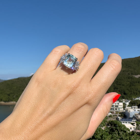 Aquamarine and diamond cocktail ring Hong Kong by Valentina Fine Jewellery