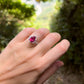 red spinel ring, red spinel and diamond ring, diamond cocktail ring, gemstone ring. white gold ring, engagement ring, hong kong jewellery, hong kong engagement ring