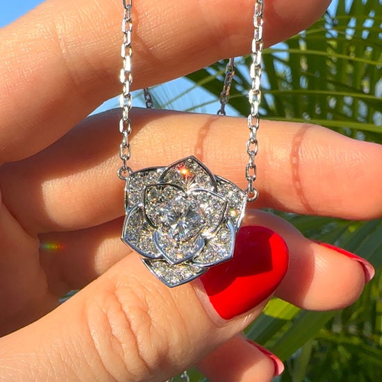 Rose Diamond Necklace by Valentina Fine Jewellery Hong Kong, flower style diamond necklace, diamond flower pendant