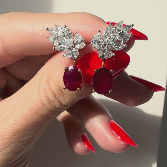 Red Burma "Pigeon Blood" Ruby and Diamond Detachable statement Earrings by Valentina Fine Jewellery Hong Kong. Global free shipping including Australia, Singapore, USA and China 