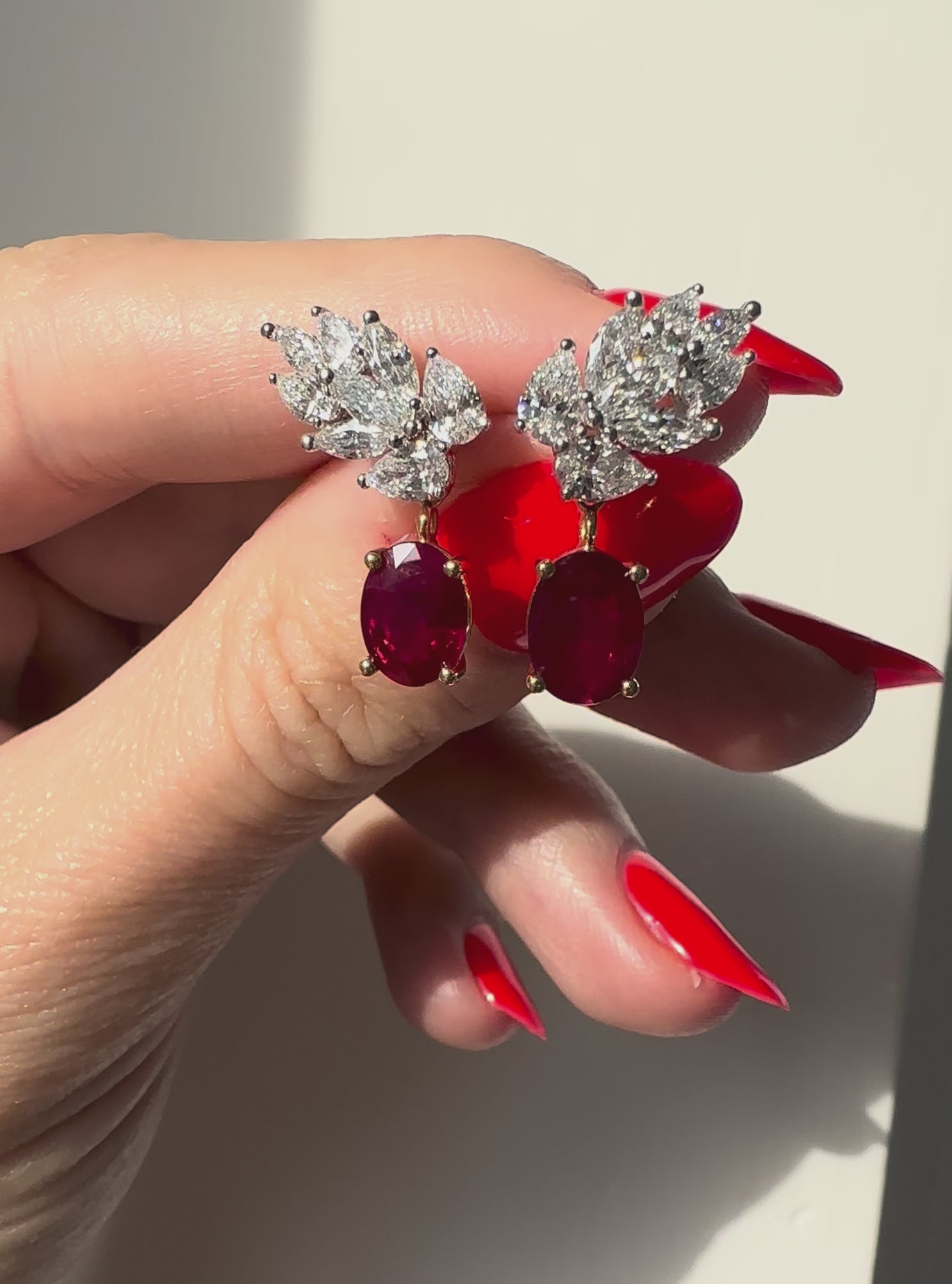 Red Burma "Pigeon Blood" Ruby and Diamond Detachable statement Earrings by Valentina Fine Jewellery Hong Kong. Global free shipping including Australia, Singapore, USA and China 