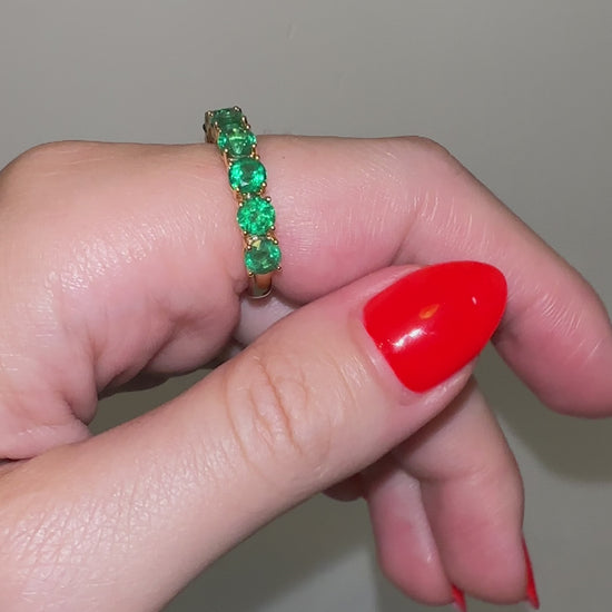 3 carat green emerald eternity ring in 18k yellow gold by Valentina Fine Jewellery Hong Kong. Free global delivery including USA, UK, Singapore,  Dubai and Asustralia