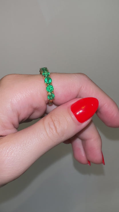 3 carat green emerald eternity ring in 18k yellow gold by Valentina Fine Jewellery Hong Kong. Free global delivery including USA, UK, Singapore,  Dubai and Asustralia