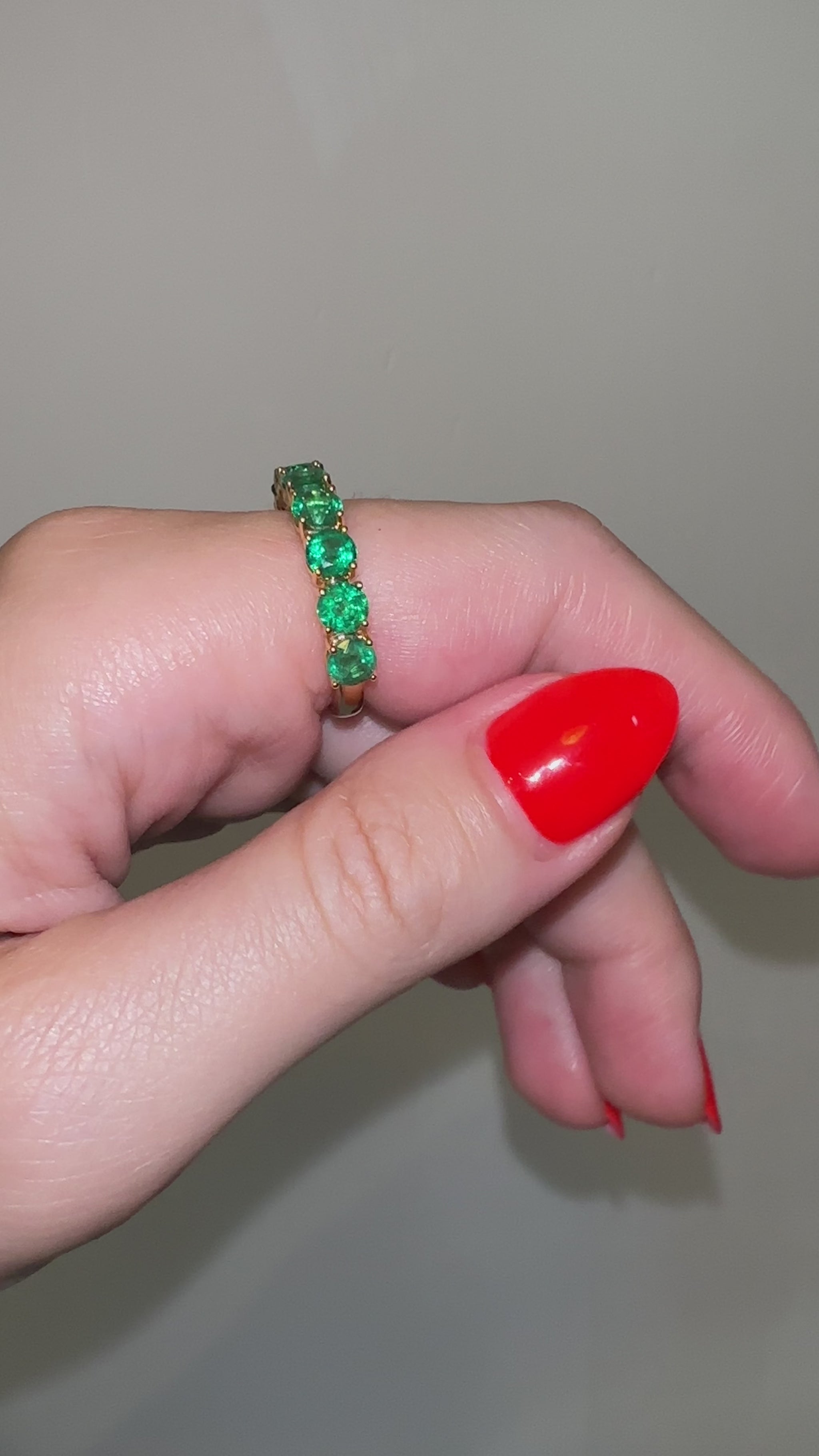 3 carat green emerald eternity ring in 18k yellow gold by Valentina Fine Jewellery Hong Kong. Free global delivery including USA, UK, Singapore,  Dubai and Asustralia