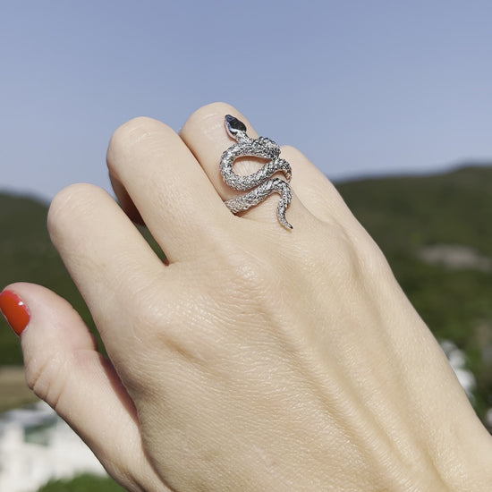 Diamond snake ring in 18K Solid White Gold