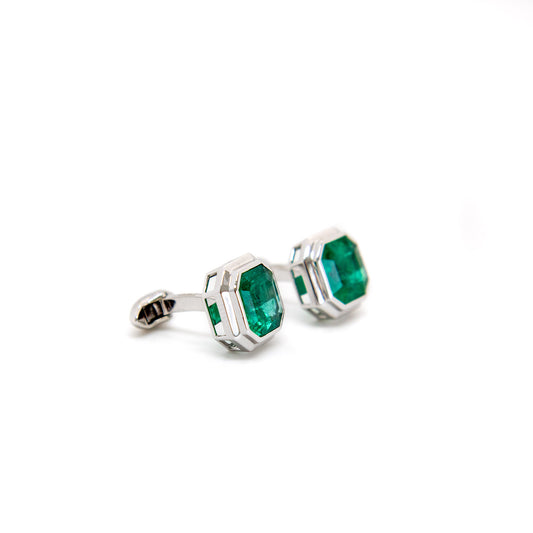 Bespoke Emerald 18K White Gold cufflinks