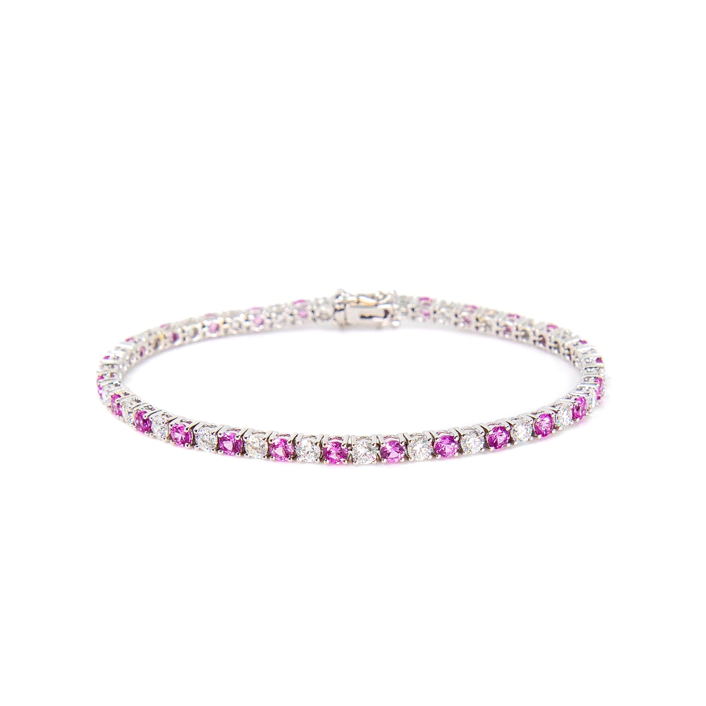 Diamond and pink sapphire tennis bracelet by Valentina Fine Jewellery Hong Kong USA