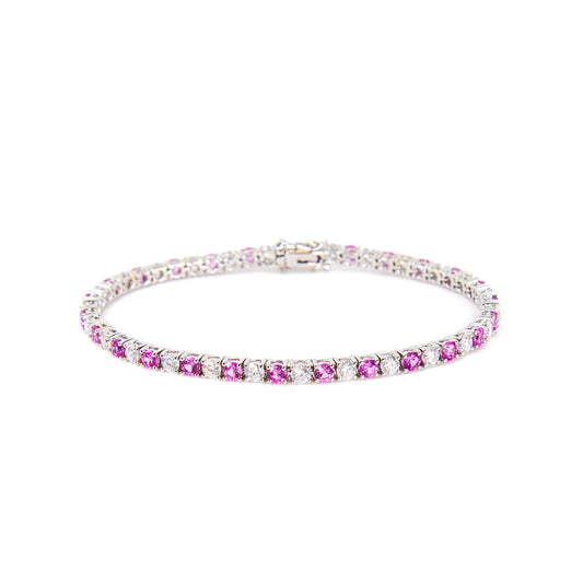 Diamond and pink sapphire tennis bracelet by Valentina Fine Jewellery Hong Kong USA