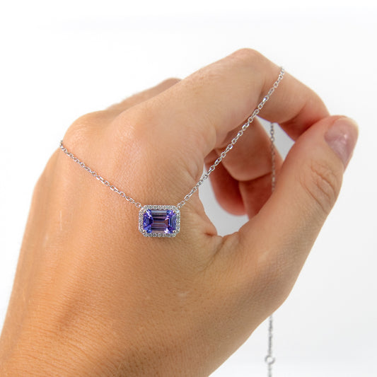 Tanzanite and diamond halo necklace Hong Kong USA by Valentina Fine Jewellery