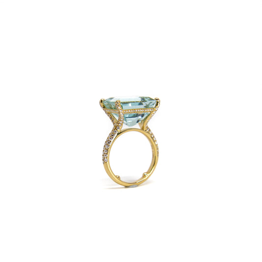 East-west aquamarine and diamond ring