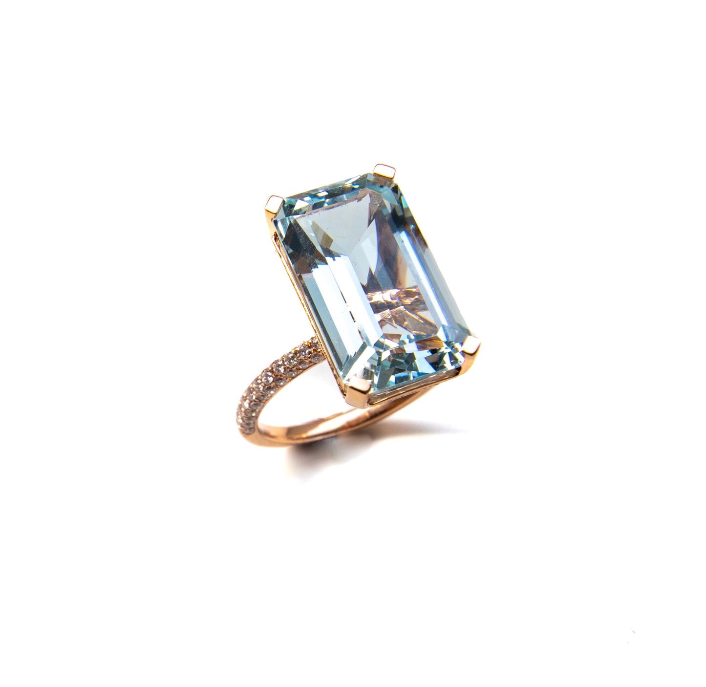 Emerald cut aquamarine and  diamond ring 