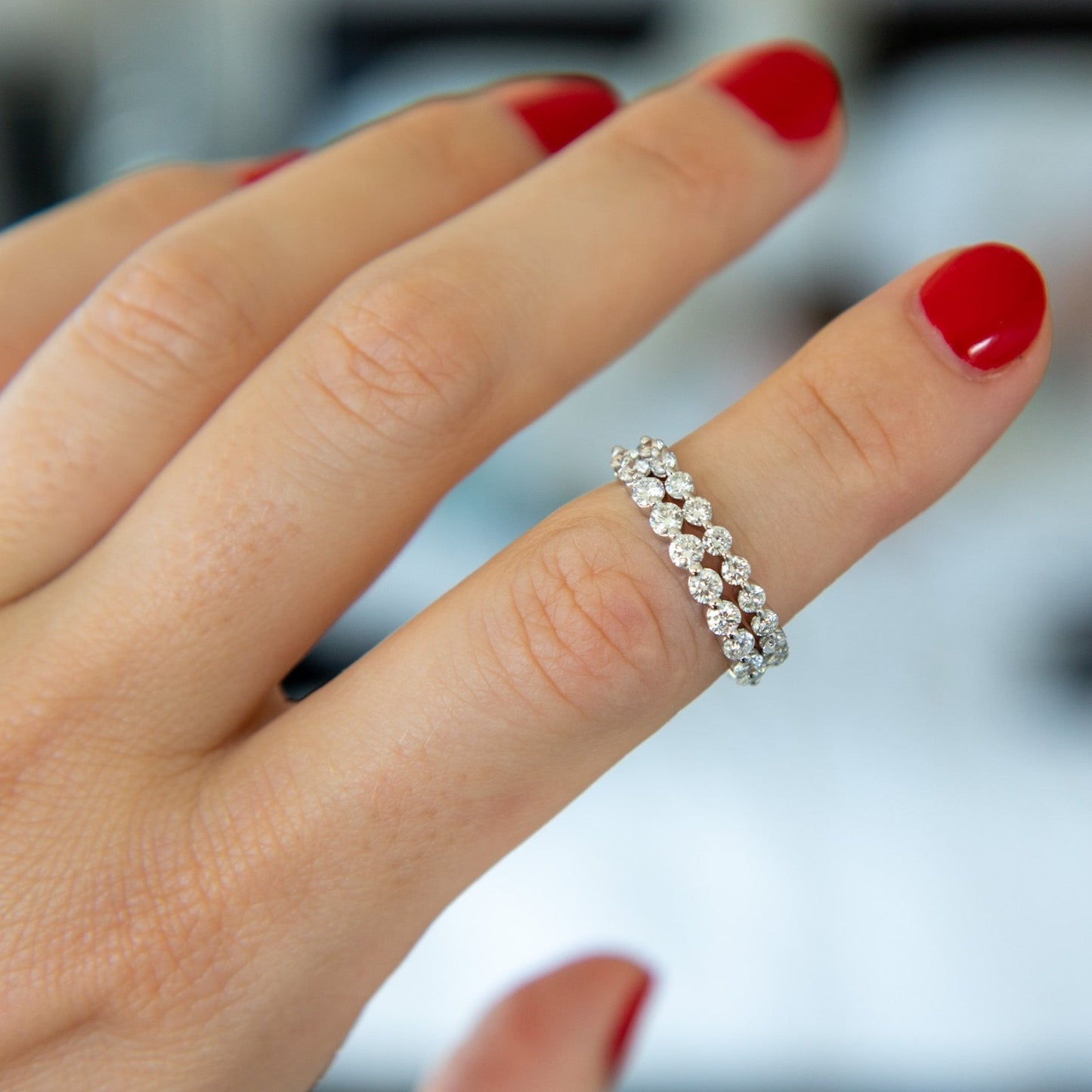 Dainty shared prong diamond eternity ring Hong Kong