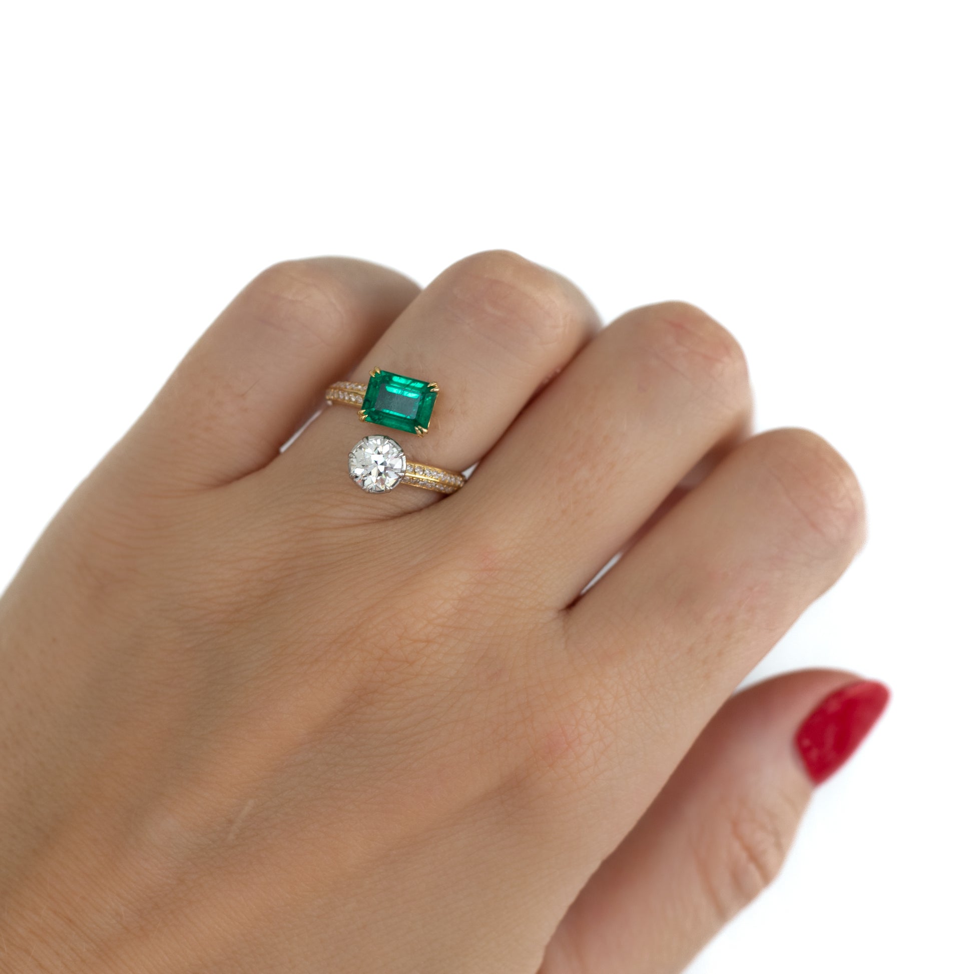 Antique Edwardian Diamond and Emerald Toi et Moi Ring – KFK, Inc.