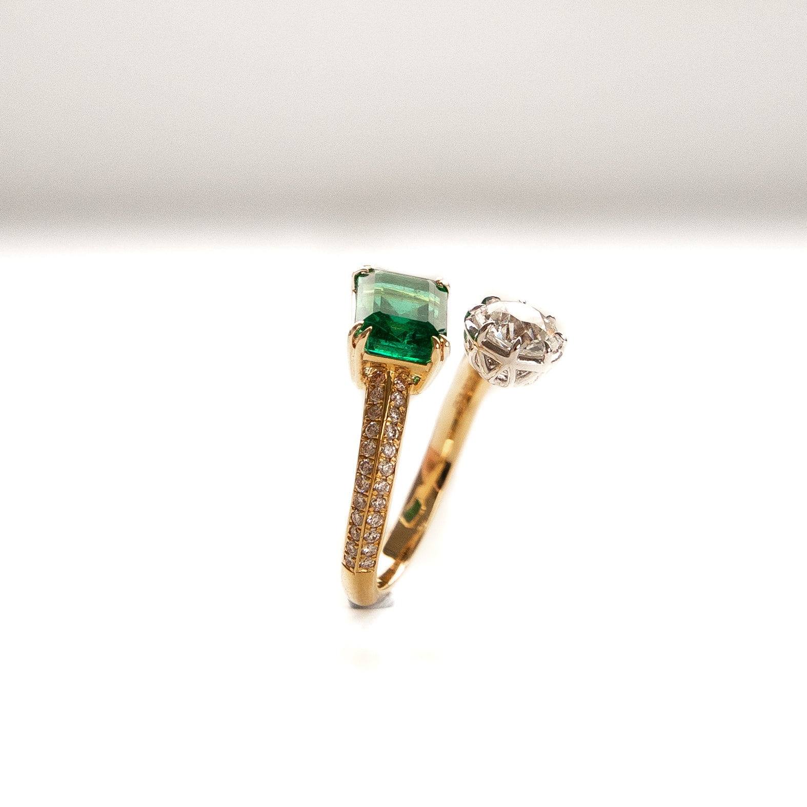 Emerald & Antique Diamond Toi et Moi Ring
