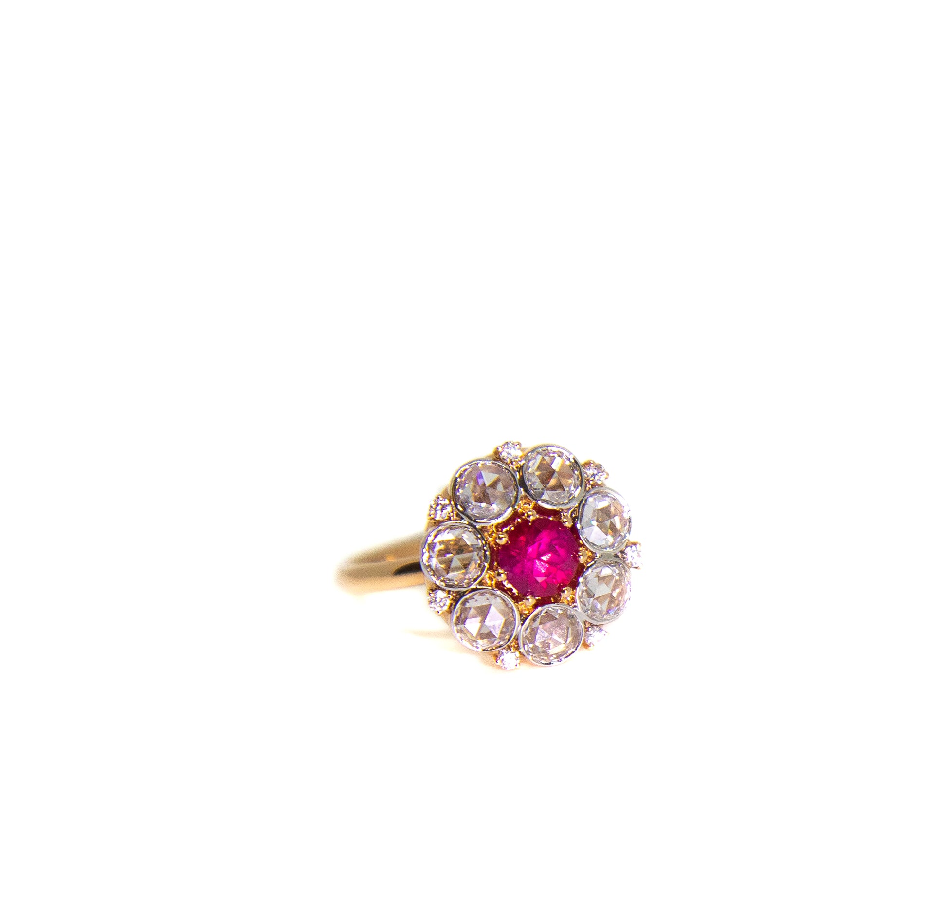 Ruby and diamond cluster ring 