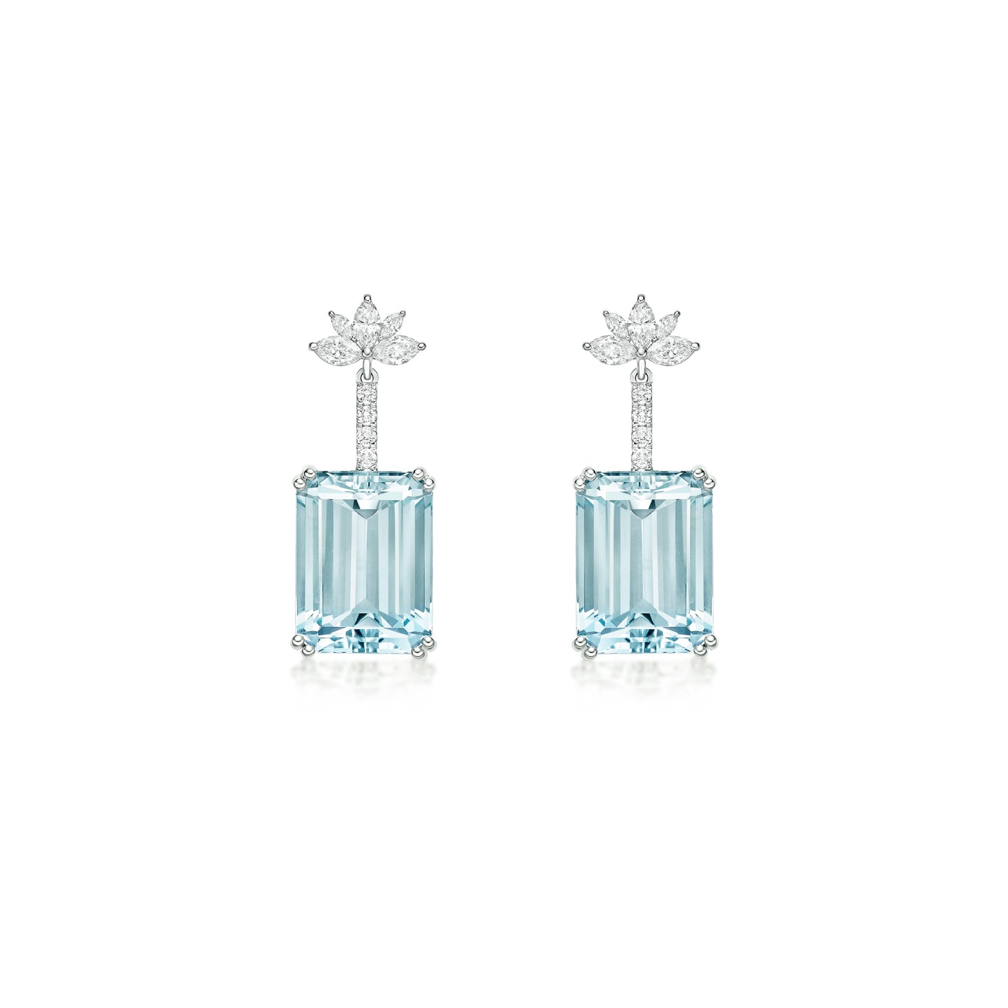 Emerald cut aquamarine and diamond drop earrings