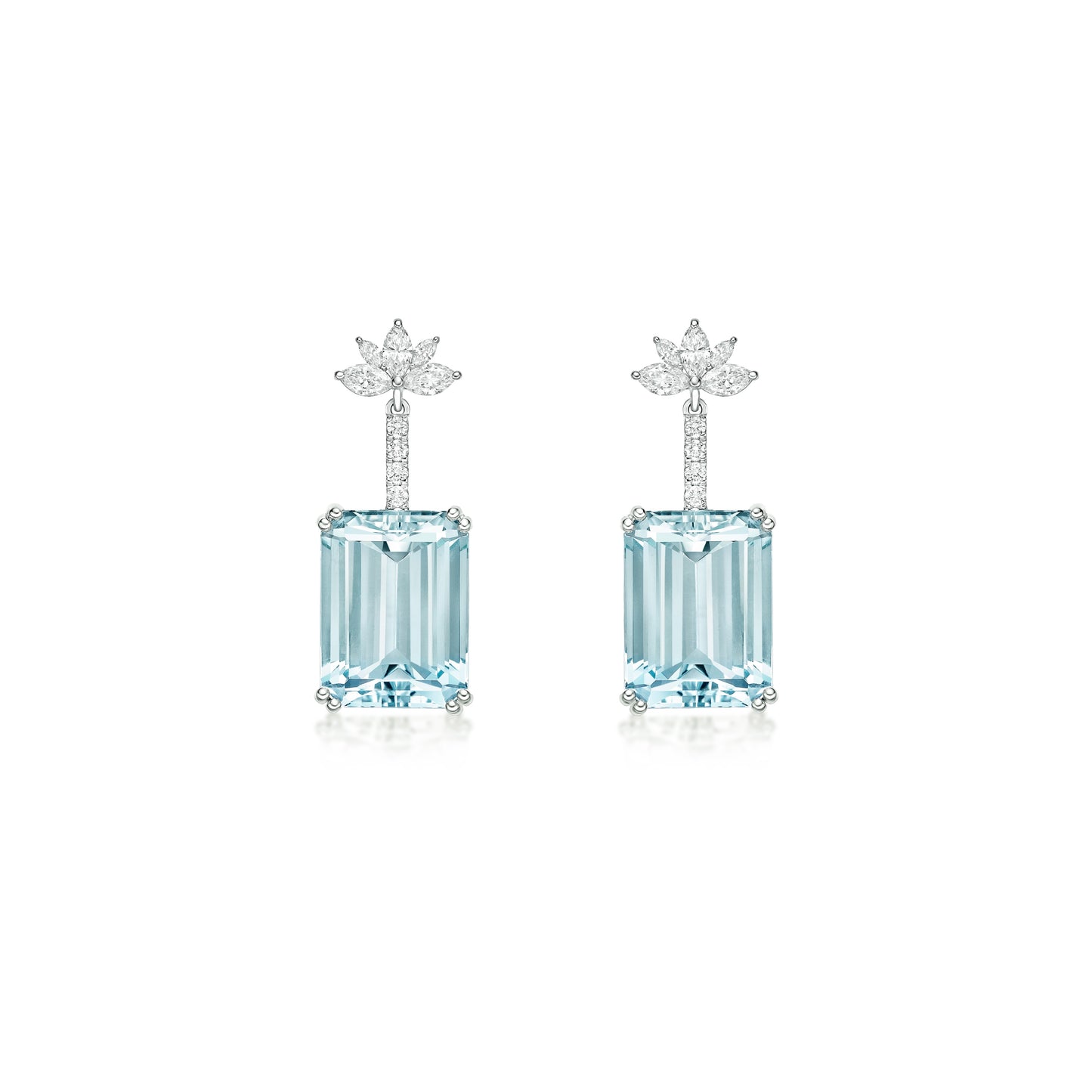 Emerald cut aquamarine and diamond drop earrings