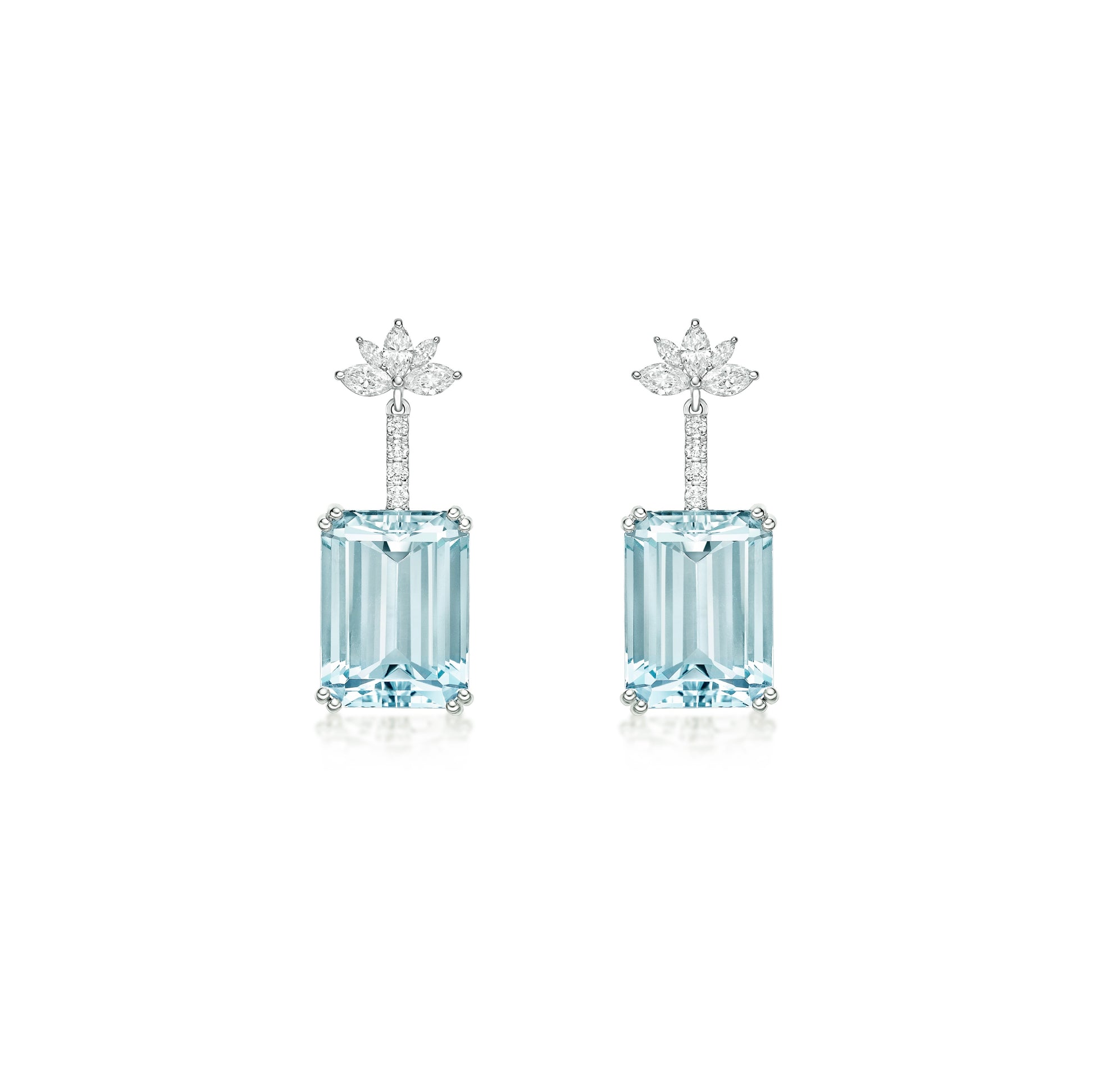 Emerald cut aquamarine and diamond drop earrings