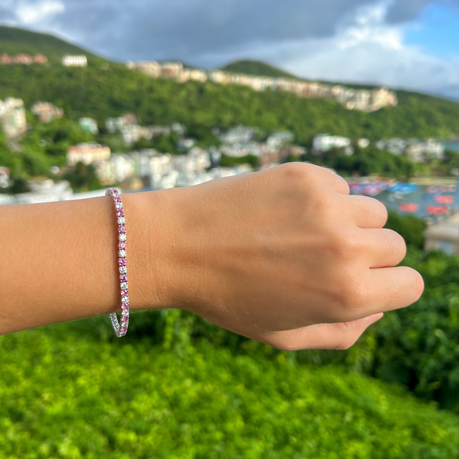 Pink sapphire tennis bracelet